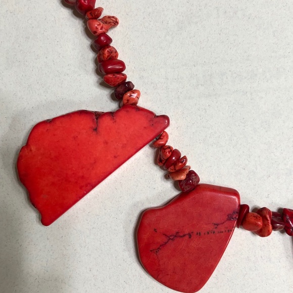 Orange Turquoise Freeform Flat Slab Necklace - Picture 8 of 10